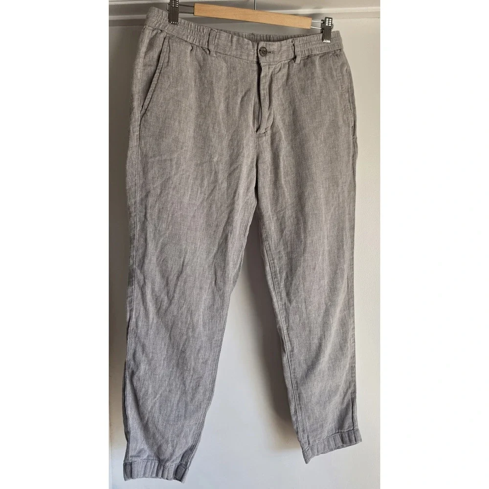Banana Republic Men's Linen Cotton Pants 33x30 Grey Solid Casual Trousers